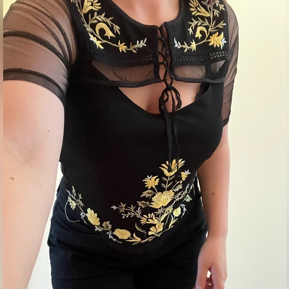 River Island Embroidered Mesh Top - Picture 3 of 6